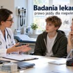 Niepełnoletni kandydat na kierowcę z rodzicem podczas badania lekarskiego